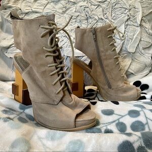 Jeffrey Campbell Tie Up Suede Heels with wooden block heel 6